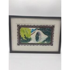 Chinese Paper Cut Art Framed Moon Bridge Landscape Tru Vue Museum Glass 10x7